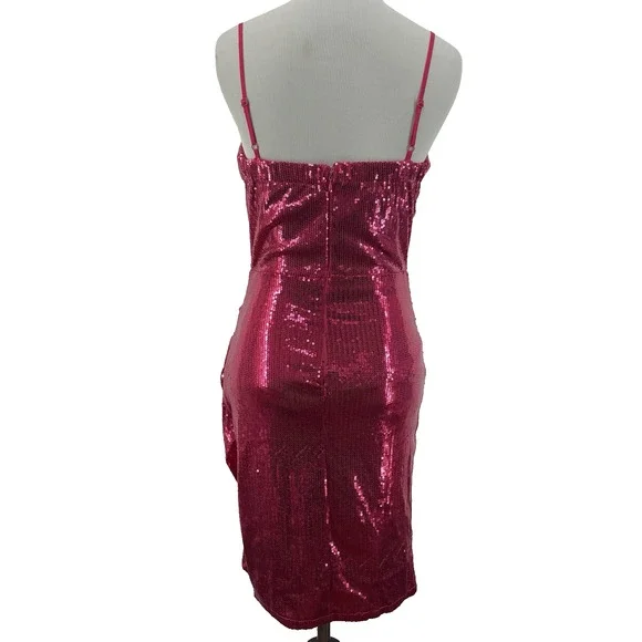 LULUS‎ Size S Glisten Up Sequin Mini Dress Hot Pink Bodycon Cocktail Party bling - Picture 6 of 11